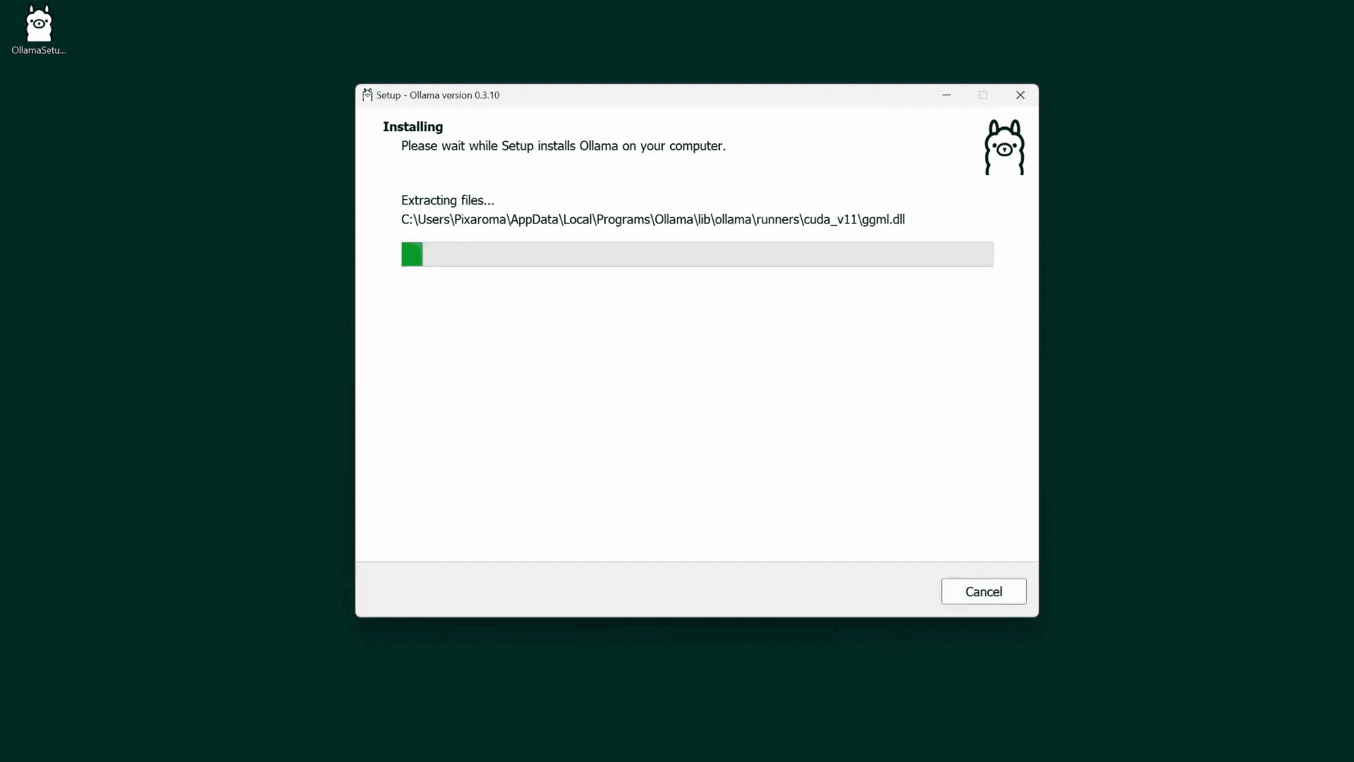 ไอคอน Ollama ในพื้นที่การแจ้งเตือน