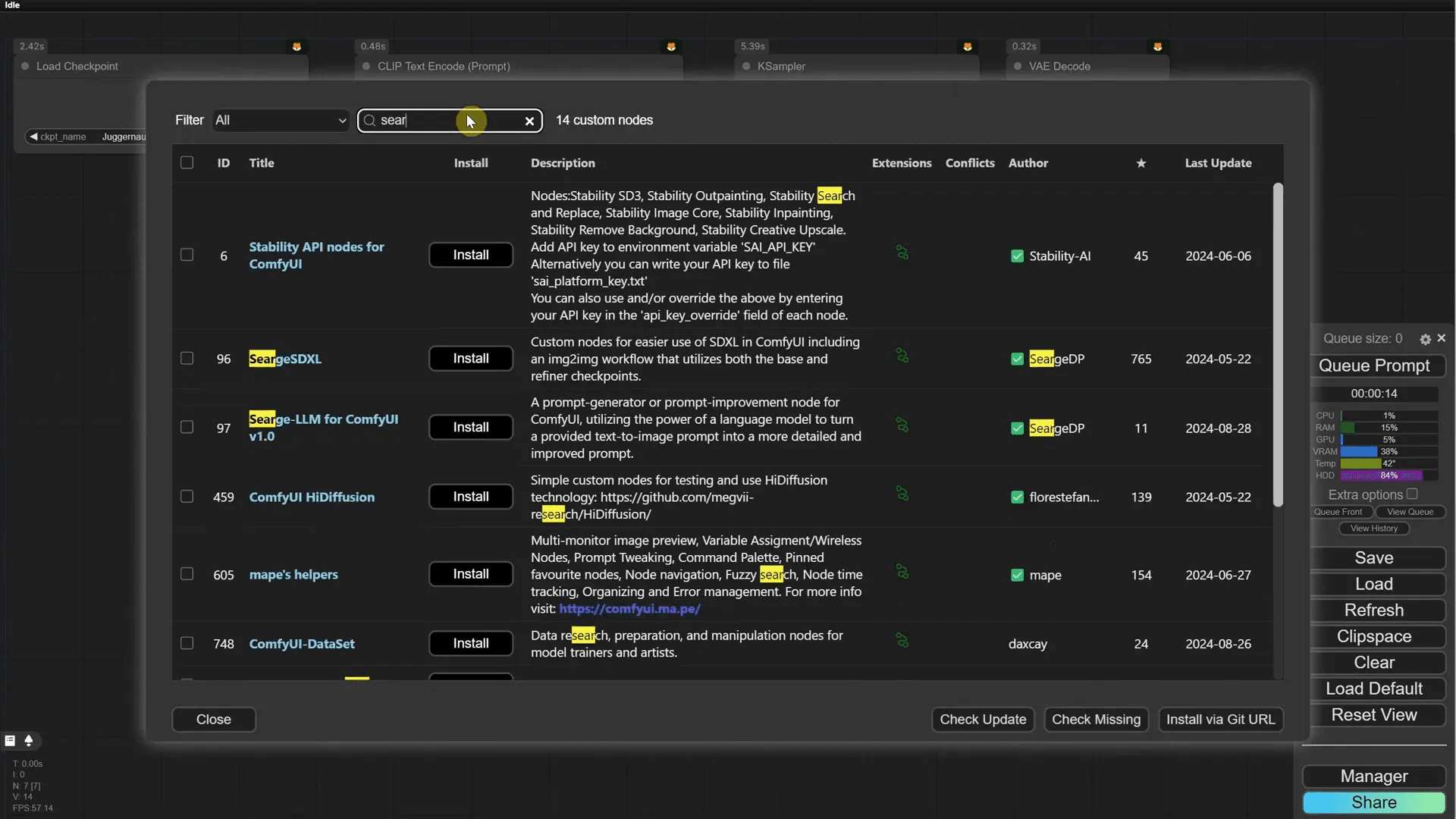 ติดตั้งโหนด Surge ใน Custom Nodes Manager