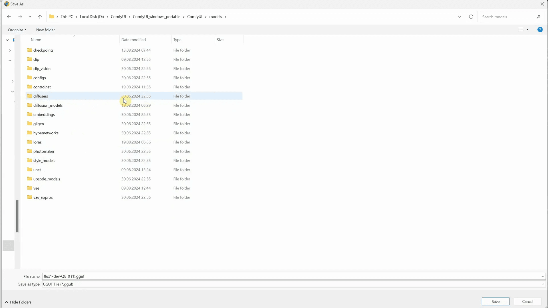 Downloading the Q8 version of Flux model