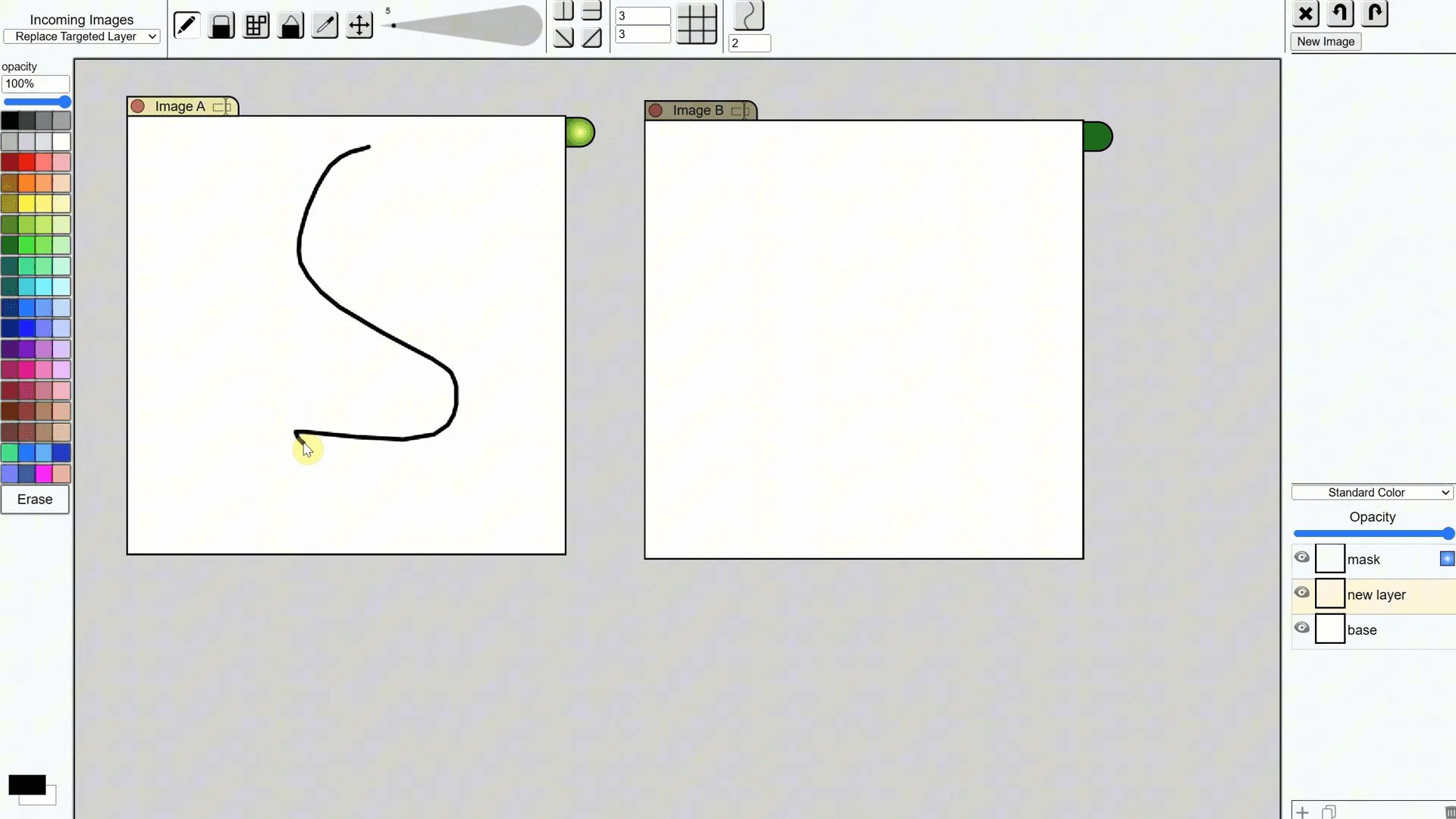หน้าต่างแท็บ Canvas