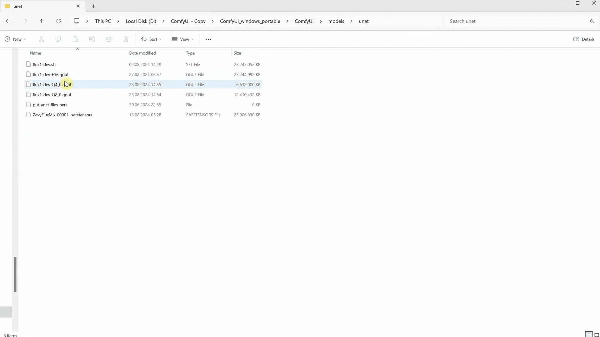 Placing the model in the unet folder