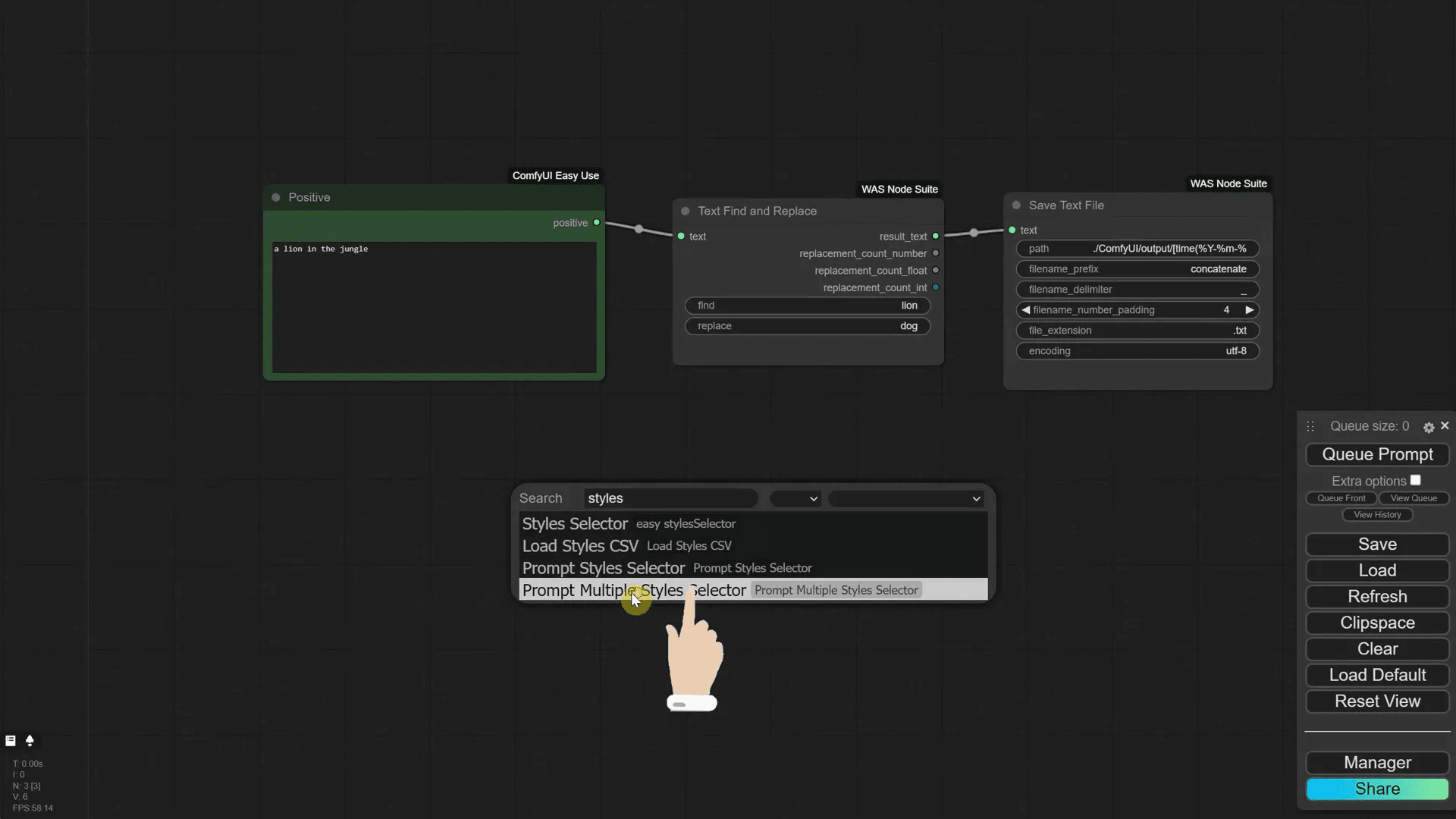 การเลือกหลายสไตล์ใน prompt multiple style selector