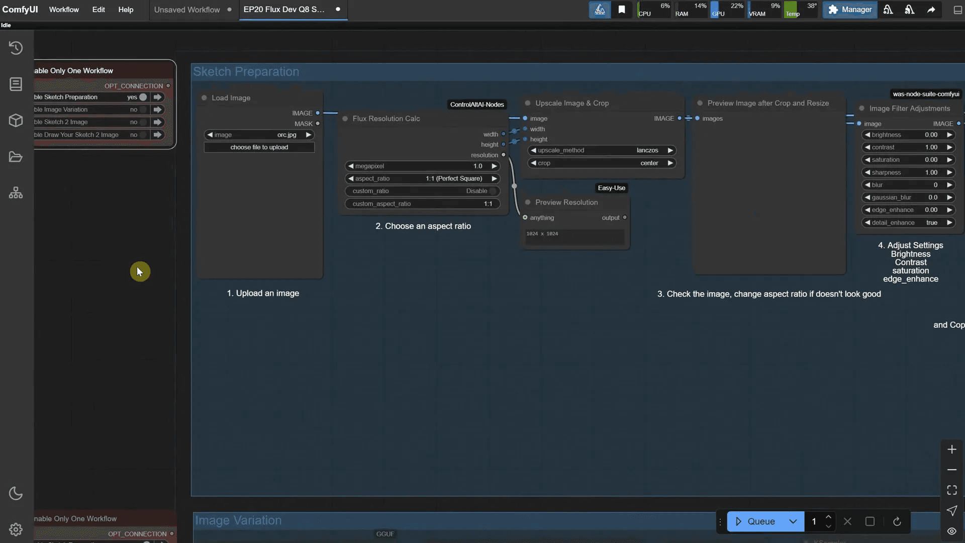 การเตรียมสเก็ตช์ใน ComfyUI