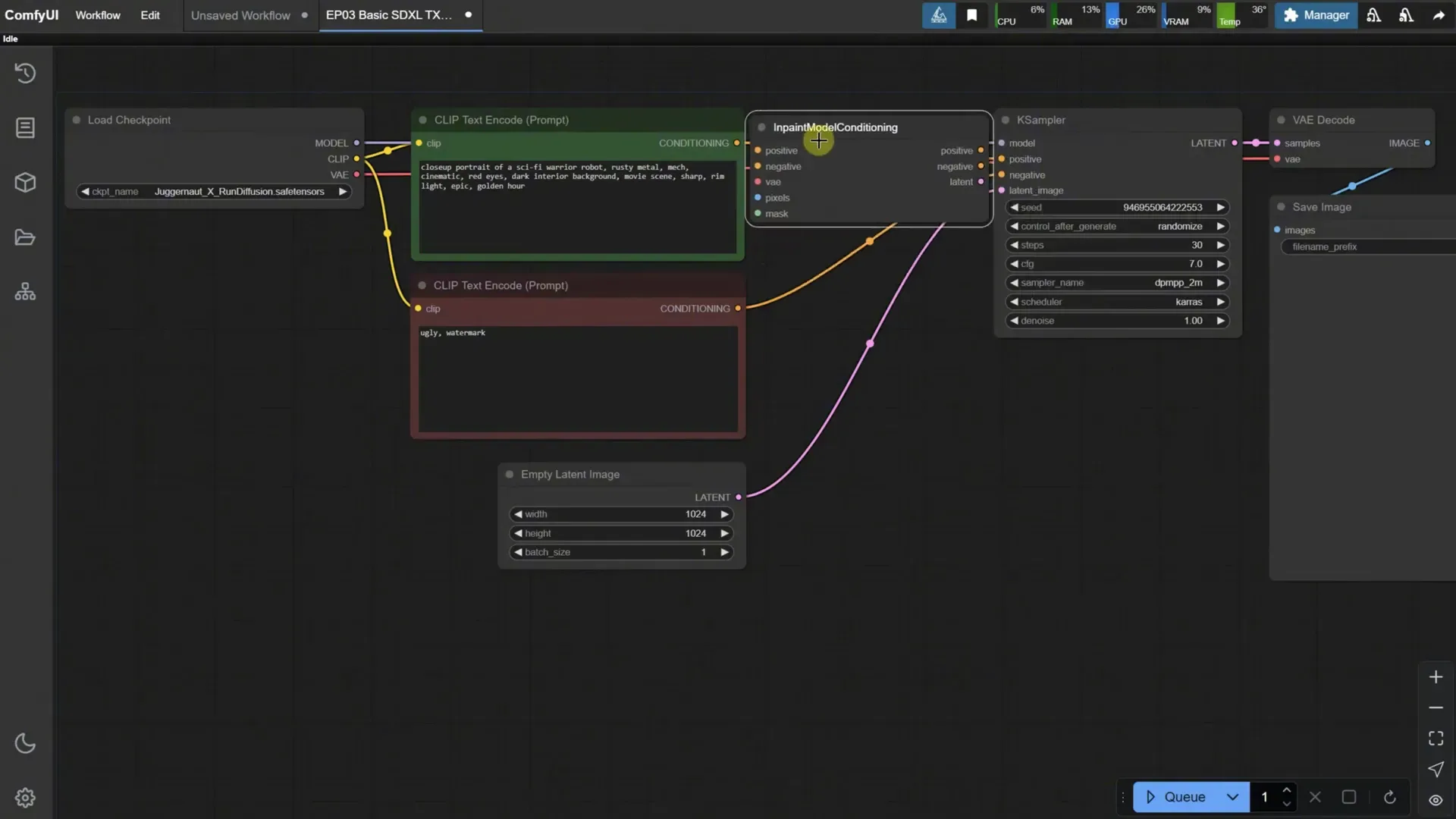 Adding Inpainting Model Conditioning Node
