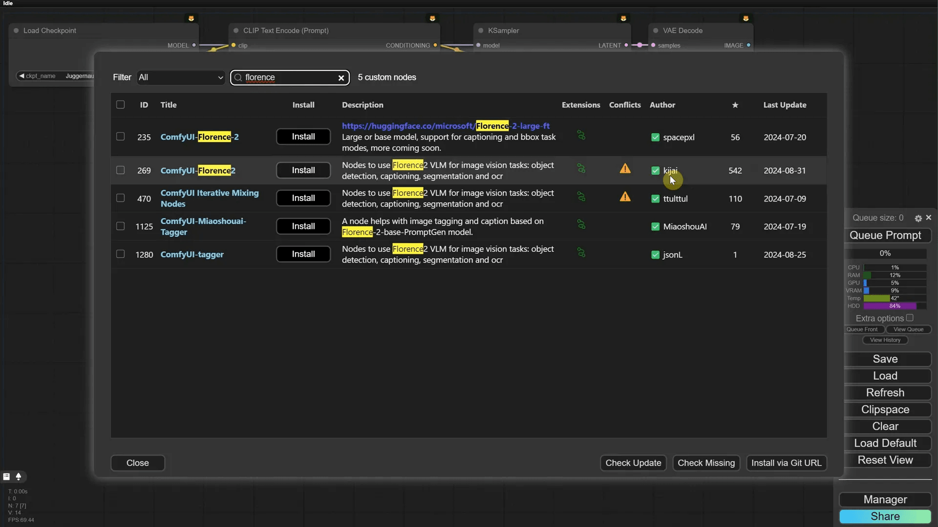 ติดตั้ง Florence 2 ผ่าน Custom Nodes Manager