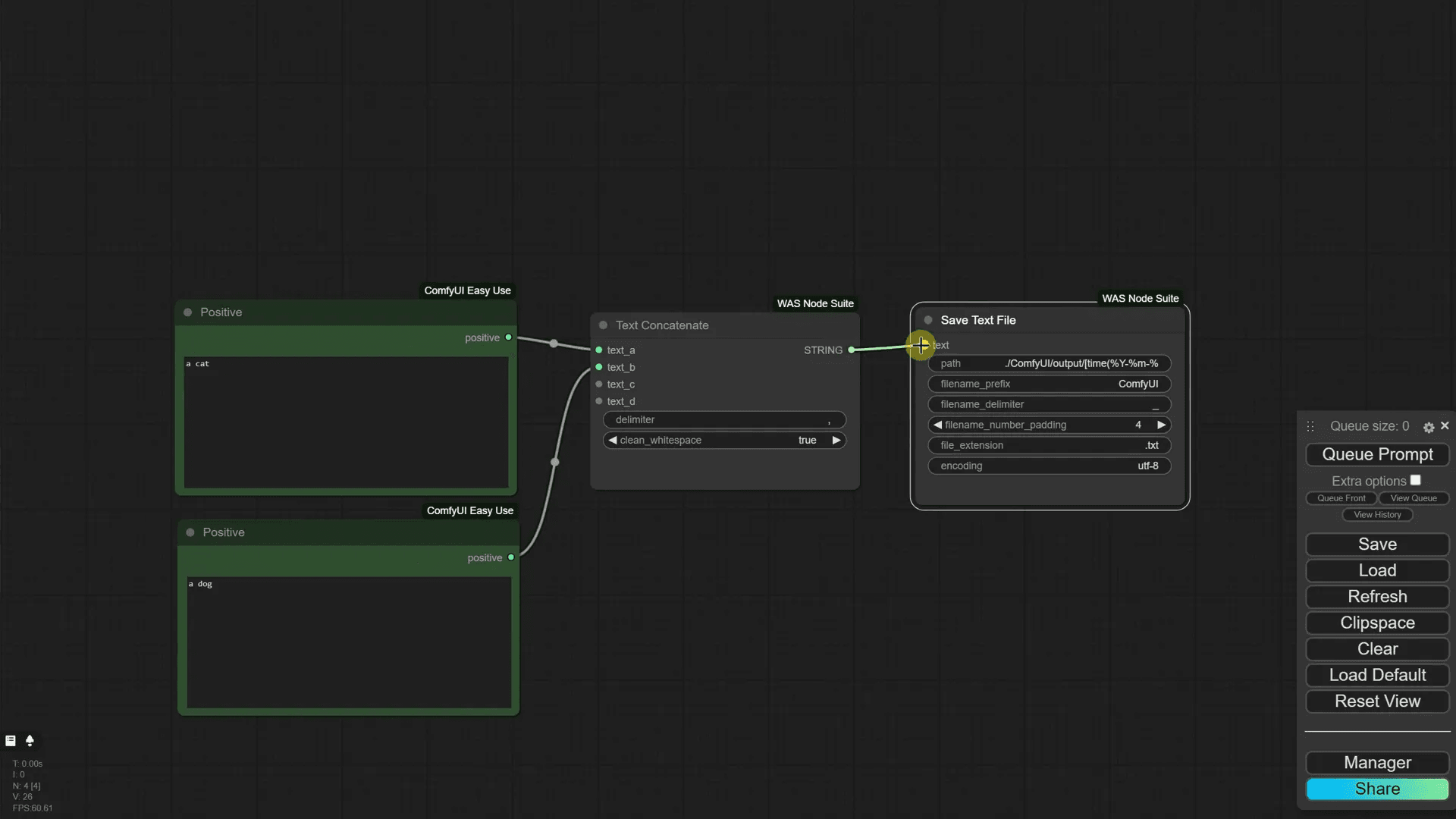 การเชื่อมต่อ Text Concatenate กับ Save Text File Node
